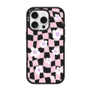 iPhone 16 Pro Impact Case Pink Checkered Flowers