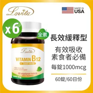 【Lovita 愛維他】高單位緩釋型維生素B12 1000mcg 6入組(共360顆)