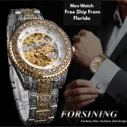 New Luxury Mechanical Mens Watches Skeleton Stainless Steel Ship From Florida