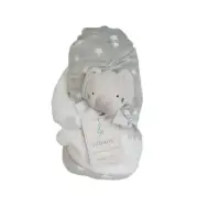 Lullaby Lane Gray Star Print Fleece Blanket Plush Elephant Rattle Gift Set New