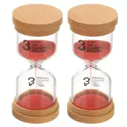 3 Minute Sand Timer, 2 Pcs High Borosilicate Glass Wooden Sand Watch, Red