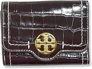 [Tory Burch] Womens 157274 Felix Croc-Embossed with Gold tone Hardware Medium Wallet, Dark Mahogany/Black