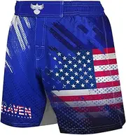 [Raven Fightwear] Men's Valor USA MMA Mid-Thigh Shorts BJJ Blue