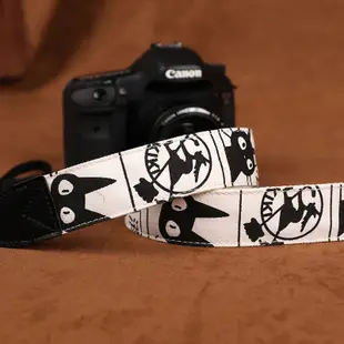 卡通貓咪相機揹帶經典黑白色斜跨單眼肩帶適用於佳能尼康富士索尼