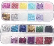 MUCKLILY Nail Rhinestones 2 Sets Semi Cured Gel Nail Stickers Shiny Glitter Sequin Manicure Sticker Professional Manicure Set