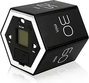 Pomodoro Magnetic Flip Hexagon Timer - 1/5/10/25/30/60 Minutes and Custom Cube, Focus Management for Work Study Cooking (Black)