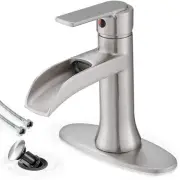 Bathroom Waterfall Faucet Single Handle, Brushed Nickel Faucet Bathroom Brass...