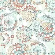 RoomMates RMK9126WP Orange and Blue Boho Medallion Peel and Stick Wallpaper, Coral, 20.5" x 16.5 feet