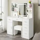 Vanity Desk Set with LED Mirror Dimmable & 6 Drawers Makeup Dressing Table Stool
