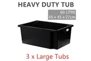 3 x Large Stackable Heavy Duty Plastic Storage Tub 60L Crate Container Bin Box