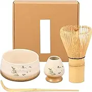 5Pcs Matcha Whisk Set, Handcrafted Bamboo Matcha Whisk Set, Elegant Matcha Tea Set, Japanese Matcha Making Set with Ceramic Whisk Holder, Exquisite Matcha Whisk Set for Tea Lovers (A)