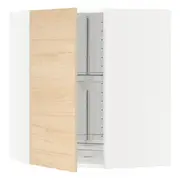METOD corner wall cabinet with carousel, white/Askersund light ash effect, 68x37x80 cm