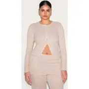 Plus Stone Brushed Rib Button Up Top, Stone