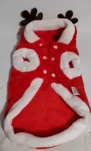 Dog Christmas Plush Reindeer Jacket w Hood Small Snap Closure Super Soft NEW