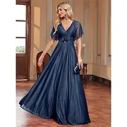 A-Line Quinceanera Dresses Elegant Dress Formal Wedding Floor Length Short Sleeve V Neck Chiffon with Pleats 2025