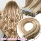 Invisible Tape In Hair Extensions Remy Human Hair Skin Weft Highlight Blonde AU
