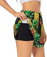 [GaxfjRu] Tropical Fruit Pineapples Print Women's Running Shorts High Waisted Running Shorts Pocket Sporty Gym Elastic Short