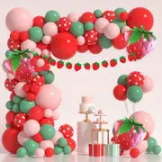 126Pcs Strawberry Balloon Garland Arch Kit - For Indoor / Outdoor Decorations For Parties Weddings Birthdays Anniversaries Etc
