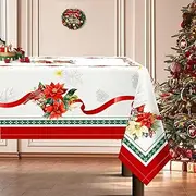 Arquiel Birds Christmas Tablecloth Waterproof, Red Table Cloth Rectangle, Stain Resistant Fabric Table Cloths for Kitchen Table Party Picnic Dinner Decor (60 x 84 Inch)