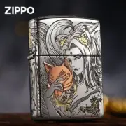 Zippo Nine Tailed Fox Girl 5 Sided Processing Etching Silver Lighter Japan