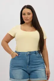 Yellow Supersoft Top Short Sleeve Scoop Neck