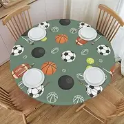 Soccer Table Cloth Round Fitted Tablecloth Elastic Edge Polyester Kitchen Dining Table Covers Waterproof for Party, Picnic, Camping - (40"-44" Round Tables)