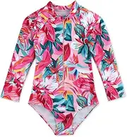 [CARMEISON] Girls Long Sleeve Swimsuit One Piece Bathing Suit Zipper UPF 50+ Rash Guard Swimwear Size 3-12T