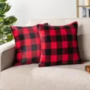 Checker Plaid Throw Pillow Covers 18x18 18x18 Inch (Pack of 2) Checkered Red