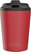 made by Fressko Reusable Coffee Cup - Stainless Steel Insulated Mug - Leak Proof Travel Cup for Hot/Cold Drinks - 3 Hr Heat Retention - Fits Car Holders & Coffee Machines - Chilli - 8oz 227ml