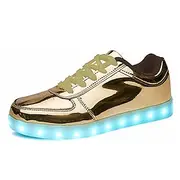 Gold LED Light Up Sneakers for Men and Women – USB Rechargeable Shiny Party Shoes with Glow Sole for Dancing, Festivals, Nightclubs, and Halloween