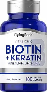 Piping Rock Biotin 5000 mcg (5mg) Plus Keratin, 180 Quick Release Capsules
