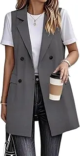 [IDEALSANXUN] Womens Long Linen Vest Dressy Sleeveless Blazer Jackets Outerwear Tops