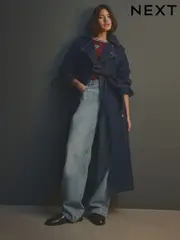 Denim Rinse Denim Double Breasted 100% Cotton Trench Coat (E73123) | $141