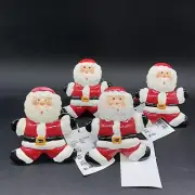 Standing Santa Claus Christmas Napkin Rings Metal 4 Lot Glitter Textured New Tag