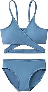 [karrack] Teen Girls' Swimsuits Two-Piece V-Neck Bikini Adjustable Shoulder Straps Swimsuit Kids Bikini Set
