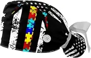[WOSHJIUK] Working Hat 2 Pack Scrub Caps for Women,American Flag Retro Style,Tie Back Cap Adjustable Scrub Hat