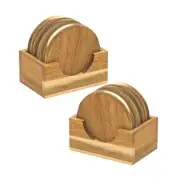 Acacia Wood Drink Coasters with Holder, Two Sets of 8 Pieces Coasters 3.72