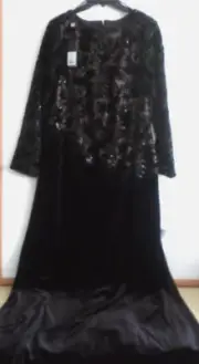 NWT! TADASHI SHOJI BLACK/SEQUINED LONG EVENING/WEDDING DRESS- 14Q/1X-SAKS FIFTH!
