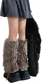 [Oxtxuzdm] Women Plush White Leg Warmers Japanese Sweet Ribbon Bowknot Winter Warm Furry Boot Leg Sleeve Socks