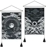 Pack of 2 Tapestry Moon and Star Tapestry Ocean Wave Tapestry Black and White Tapestries Mountain Tapestry Sunset Great Wave Tapestry Wall Hanging for Room (13.8 x 19.7 inches)
