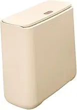 Folpus Press Type Trash Can Garbage Bin Minimalist Versatile Restroom Waste Basket Waste Paper Bucket for Bathroom Home Living Room, Beige