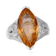 Brazilian Citrine Natural White Zircon Ring in Sterling Silver 8.75 ctw - SZ 7