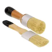 US Art Supply 2-Piece Round Chalk, Wax and Stencil Brushes for Wood Furniture