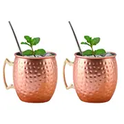 2Pcs Stainless Steel Moscow Mule Mugs 550ml Copper Plated Cups-Hammered