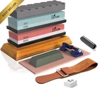4 Grit Whetstone Knife Sharpener Set Kit Angle Guide Leather Strop
