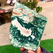 251G Natural agate water grass quartz Slice polishing healing meditation