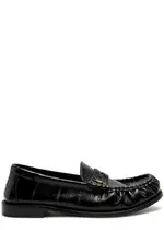 Saint Laurent Logo Glossed Leather Loafers - Black - 40 (IT40 / UK7) 40 (IT40 / UK7)