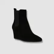 Anne Klein Women's Black Microsuede Valore Pointed Toe Wedge Booties Size 9.5M