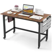 Giantex 120cm Home Office Desk Writing Study Desk Mobile Computer Desk Brown