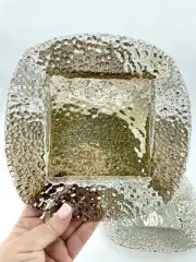 Turkish Glass 4 Plates Set Salad Dessert Clear Pebbled Smoke Grey Square 8.2"